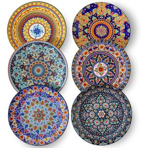 glowworm Dinner Plates, 10.5 Inch Ceramic Plates Set of 6 for Steak, Snacks, Pizza, Cake, Colorful Serving Dishes for Kitchen, Housewarming Gift, Microwave, Oven & Dishwasher Safe, Bohemian
