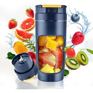 20 oz (600ml) USB Portable Blender Cup - High-Speed Rechargeable for Shakes, Smoothies & Juices, Travel-Size with Multi-Blade (Dark Blue)