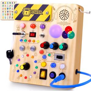 Busy Board,Montessori Toys for 1-3 Year Old Boys & Girls,Travel Educational Learning Activities for Toddlers,Sensory Toy for Kids with Autism (Busy Board v5)