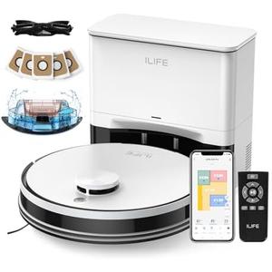 ILIFE A30 Pro Robot Vacuum and Mop, Self Emptying Station for 60 Days, 5000Pa Suction, LiDAR Navigation, No-Go Zones, 2.4G WiFi/App/Alexa/Remote Control, Roller Brush for Carpet, Hard Floors, 110V