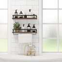 Floating Shelves for Wall, Bathroom Shelves with Towel Bar, Wall Mounted Storage Shelves for Kitchen, Bathroom, Set of 2 Brown