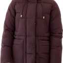 Nine West Women’s 30-Inch Hooded Puffer Coat with Utility Pockets, Warm Winter Outerwear, Merlot (X-Large)