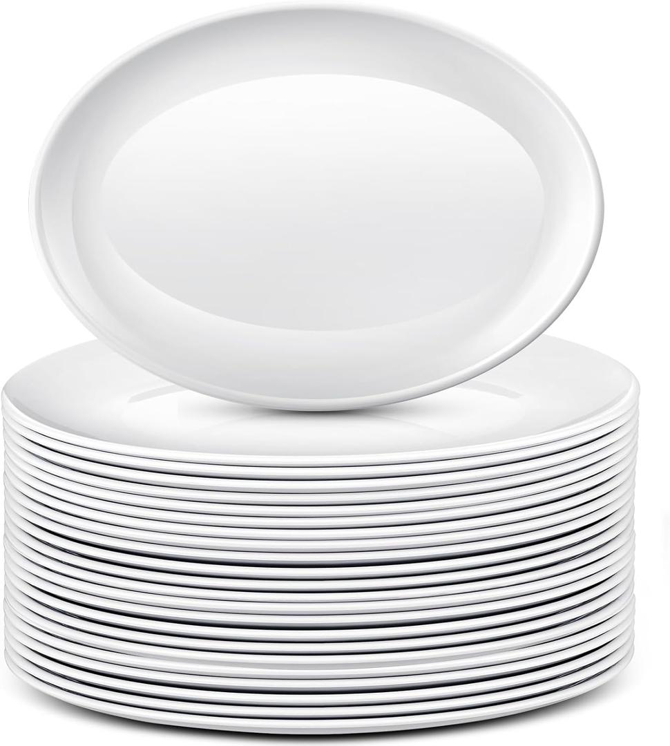 Dandat 36 Pcs Large Serving Platters Oval Trays White Plates Serving Dish for Wedding Party Restaurant Home Steak, Taco, Sushi, Appetizer, Cake (14 Inch)