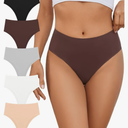 GreenBaa No Show High Rise Bikini Panties Women's Seamless Hi Cut Underwear 5 Pack L