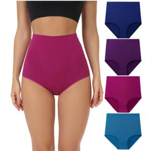 wirarpa Women's Underwear Cotton Super High Waisted Briefs Stretch Full Coverage Panties 4 Pack (Medium, Multicolora5)