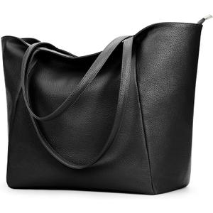 KALIDI Large Tote Bag Vegan Leather Casual Zipper Work Bag Weekender Hobo for Women 23L Oversize Shoulder Travel Purse (Black-l)