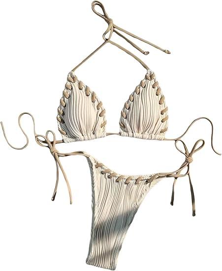 SOLY HUX Women's Bikini Sets Halter Triangle Tie Side Bikini Bathing Suits Two Piece Swimsuit, X Small Size