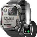 Military Smart Watch for Men (Answer/Make Calls), 2.01'' Smart Watch for Android and iPhone, Fitness Tracker with Flashlight/Compass/100 Days Battery/Heart Rate/Sleep/100+ Sport Modes(2 Straps) (W60 Black)