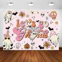 Avezano Let's Go Ghouls Backdrop Halloween Boo Bachelorette Party Decorations Boho Groovy Retro Hippie Theme Bridal Shower Wedding Engagement Party Photography Background Cake Table Banner (7x5ft)