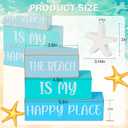 4Pcs The Beach is My Happy Place Table Signs Starfish Beach Wooden Tabletop Centerpiece Blue Rustic Summer Decorations for Office Home Shelf Mantel Tiered Tray Decor