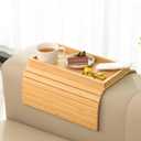GEHE Bamboo Sofa Arm Tray, Foldable Couch Arm Tray Side Table, Anti-Falling Armrest Tables Cup Holder for Snacks, Drinks, Beers, Phone, Control, Flexible and Portable, Anti-Slip Bottom