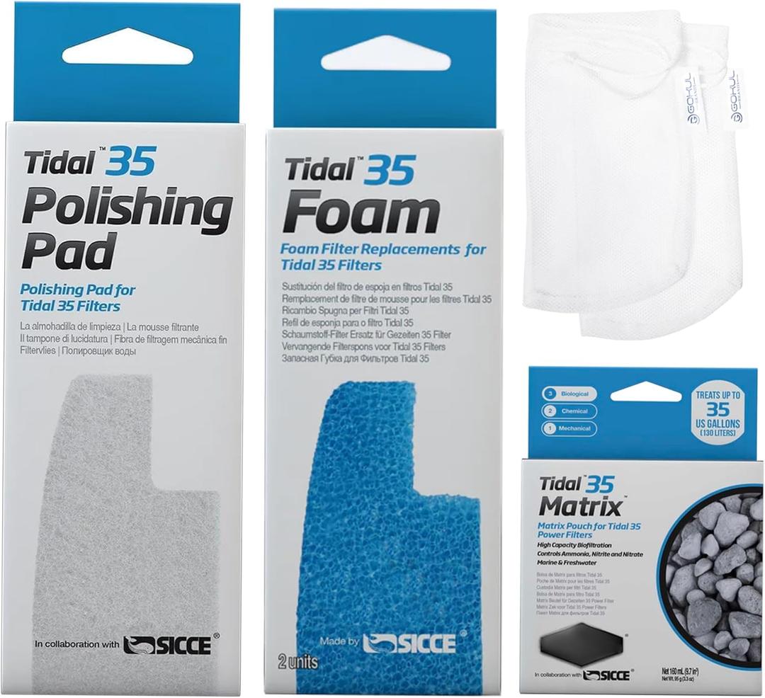 Tidal 35 Filter Maintenance and Replacement Filter Media Kit, Including Aquarium Filter Media Bags (Tidal 35 Polishing Pads, Tidal 35 Foam Filter Sponge, Tidal 35 Matrix Bio Media)