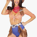 Leg Avenue Women’s 5 PC Playful Cowboy Halloween Costume with Red Bandana Size Large