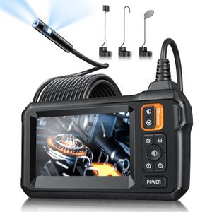 Endoscope Camera with Light, Inspection Borescope Camera with 4.3" IPS Screen, 1920P HD with 8 LED Lights, 16.5FT Semi-Rigid Cord Bore Scope, IP67 Waterproof Endoscope for Sewer, Dual Lens(Orange)