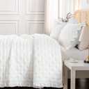 HIARUO 3-Piece King Quilt Set - Soft Warm Ultrasonic Reversible Pleated Ruffled Coverlet Bedspread Set (104 x 90 Inch) with 2 Pillow Sham (20 x 36 Inch), White