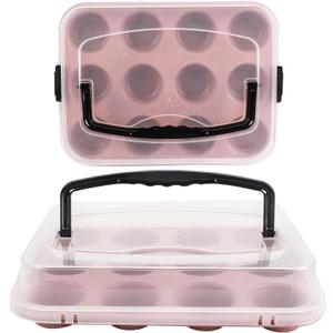 2-Pack Pink Cupcake Pan with Lid, 12-Cup Nonstick Cupcake Baking Pan with Handle for Easy Baking and Travel Perfect Cupcake Pan for Parties, Birthdays, and Gifting