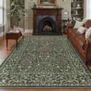 Bavni 6x9 Area Rugs for Living Room, Floral Rug Machine Washable Non Slip, Vintage Boho Forest Carpet, Soft Low Pile Thin Lightweight Rugs for Bedroom, Farmhouse, Dining Room Office, Emerald Green