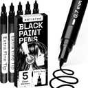 ARTISTRO 5 Black Paint Pen for Glass Marking, Rock Painting, Ceramic, Wood, Tire, Fabric, Metal, Canvas - Set of 5 Acrylic Paint Markers Water-based - Extra-fine Tip