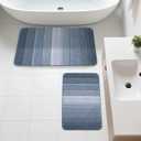 Kmson 2 Pcs Ombre Chenille Bathroom Rugs Set, Non-Slip Shower Mats for Bathroom Floor & Bathtub, Ultra Soft Washable Shaggy Bath Rugs, Thick Absorbent Microfiber Bath Mat Set Blue