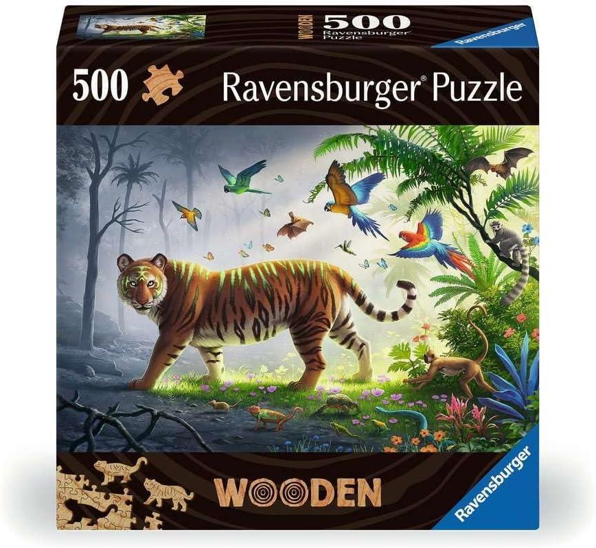 Ravensburger Jungle Tiger 500-Piece Vibrant Wooden Jigsaw Puzzle | Stress-Reducing Fun | Eco-Friendly Materials | Whimsical Pieces