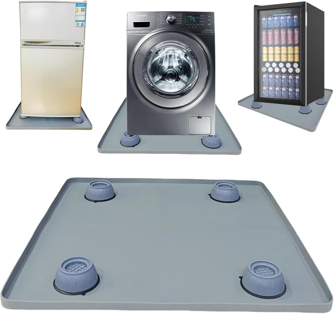 Mini Fridge Silicone Mat with Raised Edges, 24" x 24" x 0.8" Mini Fridge Drip Tray With 4 Base Raisers,Mini Refrigerator Carpets Floor Protector (Grey)