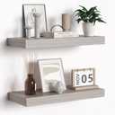 Floating Shelves - Rustic Grey Storage Shelf Set of 2 - 16 Inch Wall Mounted Shelves for Wall Decor & Storage - Wooden Shelves with Invisible Brackets for Living Room, Bedroom, Kitchen, Farmhouse
