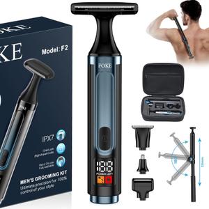 FOKE Back Shaver for Men, Ultra-Wide 1.8" T-Shaped Head, Travel Case, LED 4 in 1 Mens Back Shaver Rechargeable with Long Handle, Safety Lock, IPX7, Multi-Functional Back Trimmer for Men,(Light Black) FOKE Back Shaver for Men, Ultra-Wide 1.8" T-Shaped Head, Travel Case, LED 4 in 1 Mens Back Shaver Rechargeable with Long Handle, Safety Lock, IPX7, Multi-Functional Back Trimmer for Men,(Light Black)