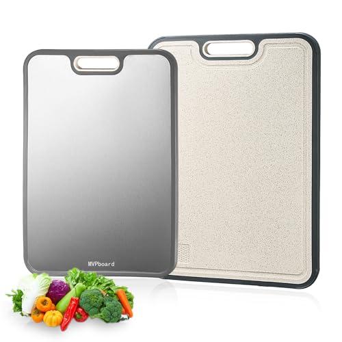 Titanium Cutting Boards for Kitchen Double-Sided, Cutting Board Double Sided Food Grade, Pure Titanium and Wheat Straw PP, Dishwasher Safe Easy to Clean (Medium 10"L x 15"W)