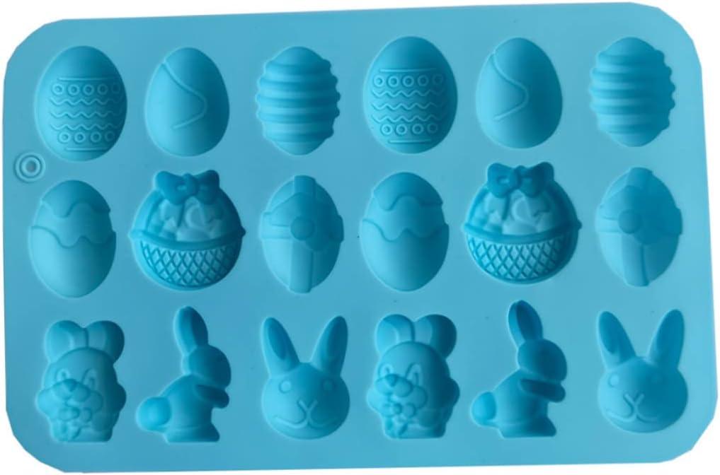 Easter Silicone Moulds Chocolate Mold, Easter Molds Easter Silicone Chocolate Moulds 18 Cavity Egg, Bunny, Rabbit Head, Basket Shapes Molds for DIY Chocolate Candy Jelly