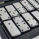 Bucher&Rossini Metal Surface Dominoes Set Double 6 - Classic Black Domino's Game Set with Silver Metal Surface Dominos Set for Adults and Kids Ideal Gift for Domino Players or Family Game Night
