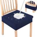 Smiry Waterproof Seat Covers for Dining Room Chairs Set of 6, Stretch Jacquard Removable Washable Chair Seat Slipcovers Protector, No Rear Covers, Federal Blue (Navy)