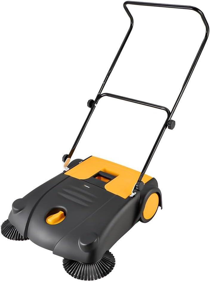Hoteche 28-Inch Walk Behind Outdoor Manual Push Floor Sweeper, 4-Gallon Capacity, 30200 ft/h Sweeping Efficiency, Lightweight Non-Electric Sweeper for Driveways, Patios, and Warehouses