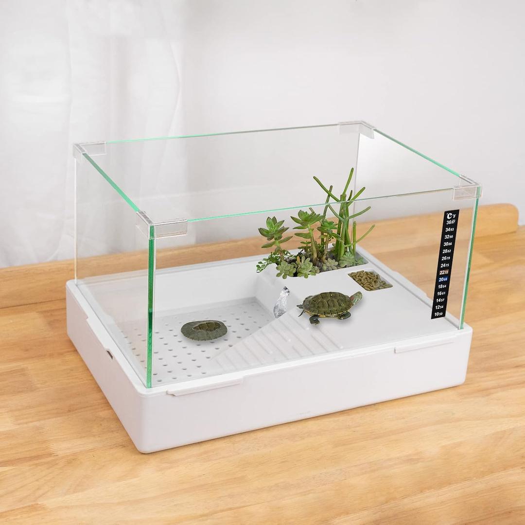 BETAZOOER Turtle Tank with Adjustable Water Pump Filter, Full View Visually Tortoise Aquarium Habitat, Glass Material Easy Changing Water&Clean for Small Amphibious Creatures Reptiles (23"13.5"10")