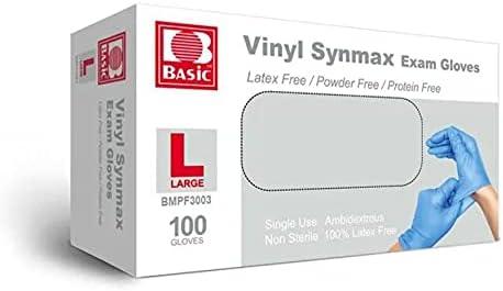10 Pack Synmax Synthetic Vinyl Exam Glove,Powder Free,Large,100/Box,Blue,BMPF-3003