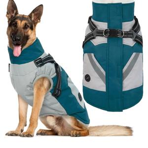 IECOii Dog Winter Coat with Harness Built in, Waterproof Windproof Dog Coats for Large Dogs, Thermal Fleece Cold Weather Jackets with Zip, Outdoor Warm Snow Jacket Reflective, Turquoise Green, XL