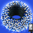 300LED 75FT Christmas Lights Indoor, LED Christmas Tree Decoration Lights with 12 Modes & Timer Memory, Dimmable Plug In Waterproof LED Xmas Light for Yard Trees Wedding Party Holiday Blue & White