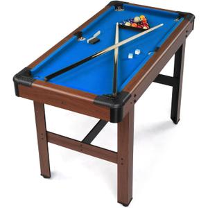 PEXMOR 48" Pool Table, Billiard Game Table for Kids and Adults, Mini Pool Table Set Indoor & Outdoor for Game Room Family with Balls, Cues, Chalk, Brush and Triangle (Blue)