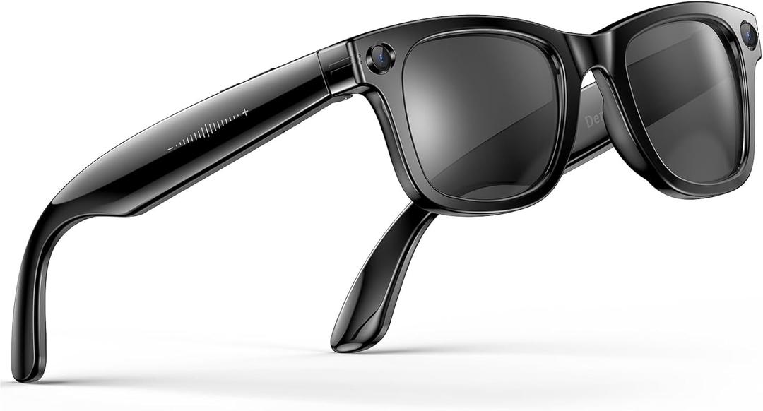 Upgraded Ai Smart Bluetooth Glasses, 800w Anti-Shake Camera Glasses, 1080p Video Recording, Ai Real-Time Translation, Open-Back Headphone Audio, Voice Assistant, Sunglasses for Men Women (Black Eyeglass Frames/Sunglasses Lenses)