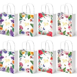 VGOODALL 24 Pack Thank You Gift Bags, 5.5x8x2.8 Inch Small Return Gift Bags with Handles Floral Design for Business, Baby Showers, Weddings, Boutique (Multicolor)