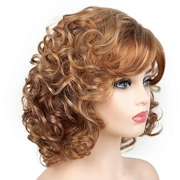 RENERSHOW Blonde Curly Short Wigs for White Women Ombre Blonde Highlight Wavy Bob Wig Puffy Headline Synthetic Daily Party Wig