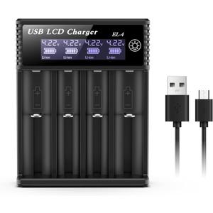 18650 Battery Charger,4 Bay 3.7V Li-ion Battery Charger with Smart LCD Display 2A Fast Charging for Rechargeable Batteries Lithium NI-MH NI-Cd AA AAA C 18650 18350 18700 21700 26650 14500 16340