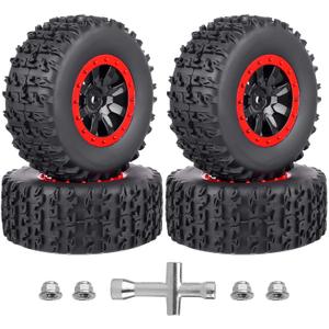 HobbyPark 12mm Hex PreGlued 1/10 RC Short Course Wheels and Tires Set for Traxxas Slash 2wd 4X4 VXL BL-2S Redcat Blackout SC Pro TR10, Losi 22S SCT 2S 3S 4S Lipo Brushless Systems (Style C)