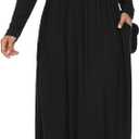 LILBETTER Women Long Sleeve Deep V Neck Loose Plain Long Maxi Casual Dress (Small, Black)