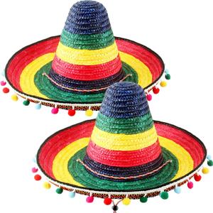 2 Pcs Giant Mexican Sombrero Straw Hat Cinco de Mayo Sombrero Fiesta Sombrero for Adult Mexican Party