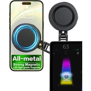XIREL for Tesla Phone Mount All-Metal | MagSafe-Compatible [Strong Magnetic] Foldable 360 Adjustable for Tesla Model 3/Y/X/S/Juniper/Cybertruck,Fits All Phones+&iPhone17-12,Tesla Accessories
