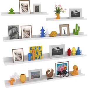 Lyeasw White Floating Shelves for Wall 47 Inch Long, Set of 5 Tiered-Depth Wall Shelves, Picture Ledge Shelf for Living Room, BedroomKitchen, Office, Bathroom, Nursery