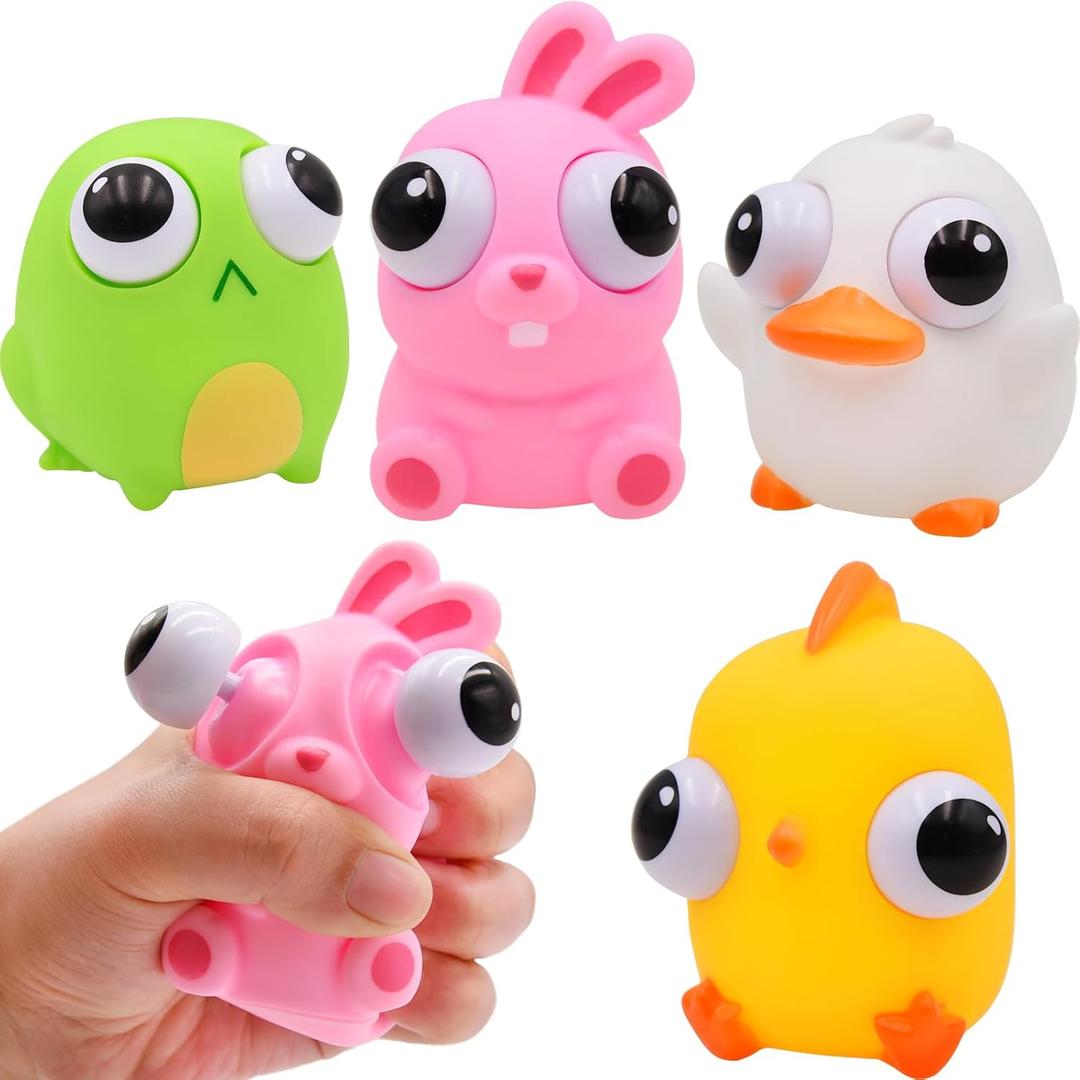 4 Pack Easter Squeeze Out Eyes Toys, Bunny Chick Duck Frog Squeeze Toys for Kids Girls Boys Easter Basket Stuffers Party Favors Gifts