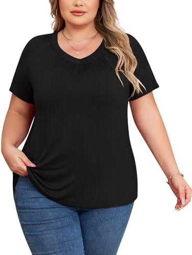 POSESHE Plus Size Tops Sexy Short SleeveTunic Top V Neck Cute Blouse Tunic Top 3XL