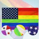 USA Rainbow Flag 3x5 FT, American Gay Pride Flag with Heavy Duty Embroidered Stars and Brass Grommets, Vibrant Color (Not Print), UV Fade Resistant, US LGBTQ Flags for Peace/Equality/Pride
