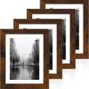 iRahmen 7x10 Picture Frame with Mat 5.5x8.5 - High Definition Real Glass Wooden Photo Frames for Tabletop Display and Wall Mounting (Dark Brown, Set of 4)